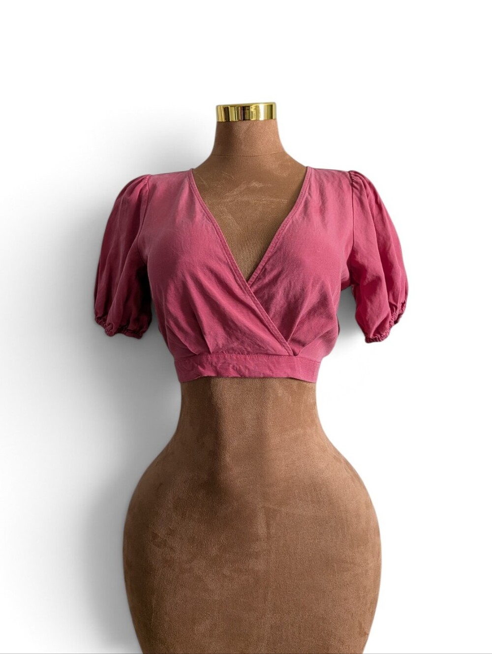 Forever 21 Resortcore Rose Pink Puff Sleeve Wrap Crop Top